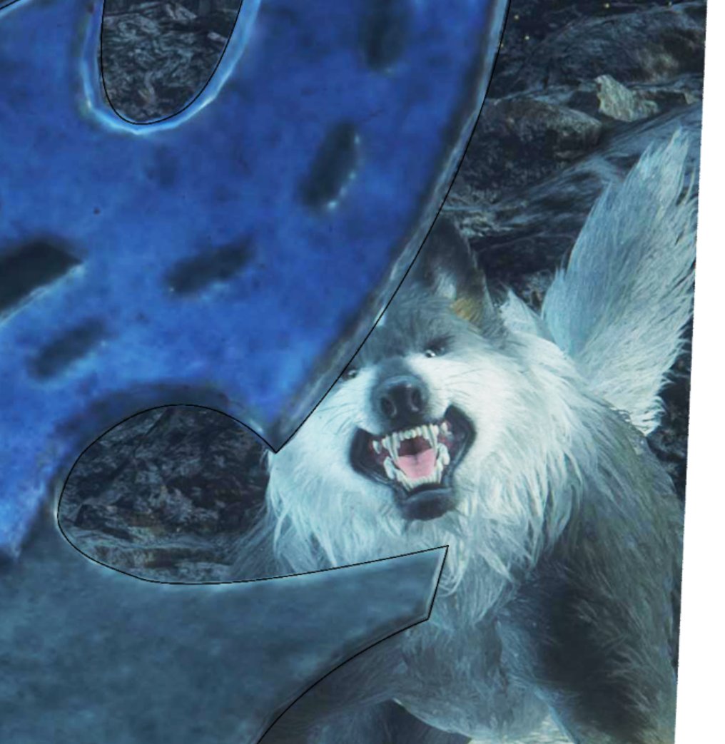 Stroughnecks's tweet photo. Doing things and Torgal has opinions on it- or he's showing off his shiny teeth. Torgal photobombs are the best<3 #FFXVI #ff16 https://t.co/fyMDI2Is2C