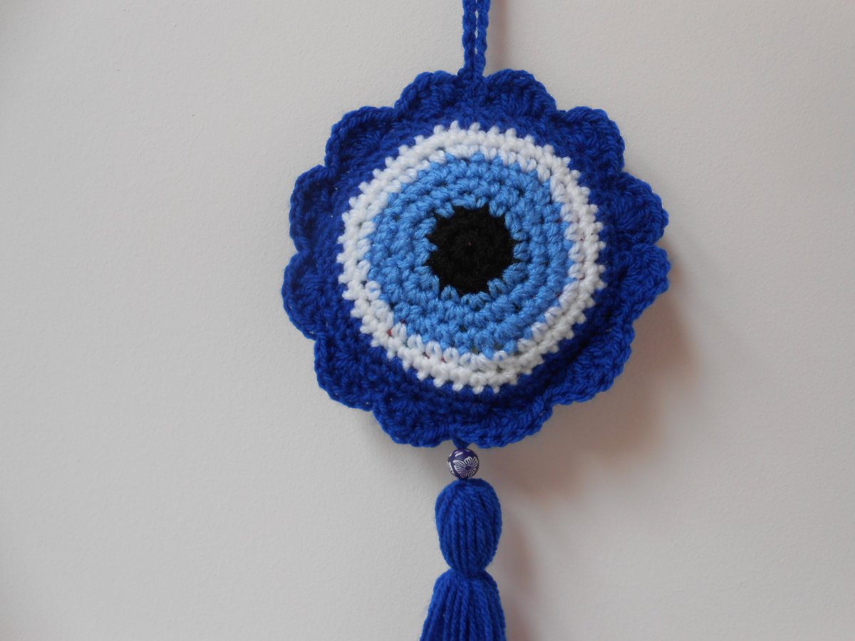 Evil eye wall hanging, Evil eye protection amulet, Wall Art crochet, House warming gift.  #crafturday #onlinecrafts #BMRTG #etsymntt etsy.me/3PYsKtz via @Etsy