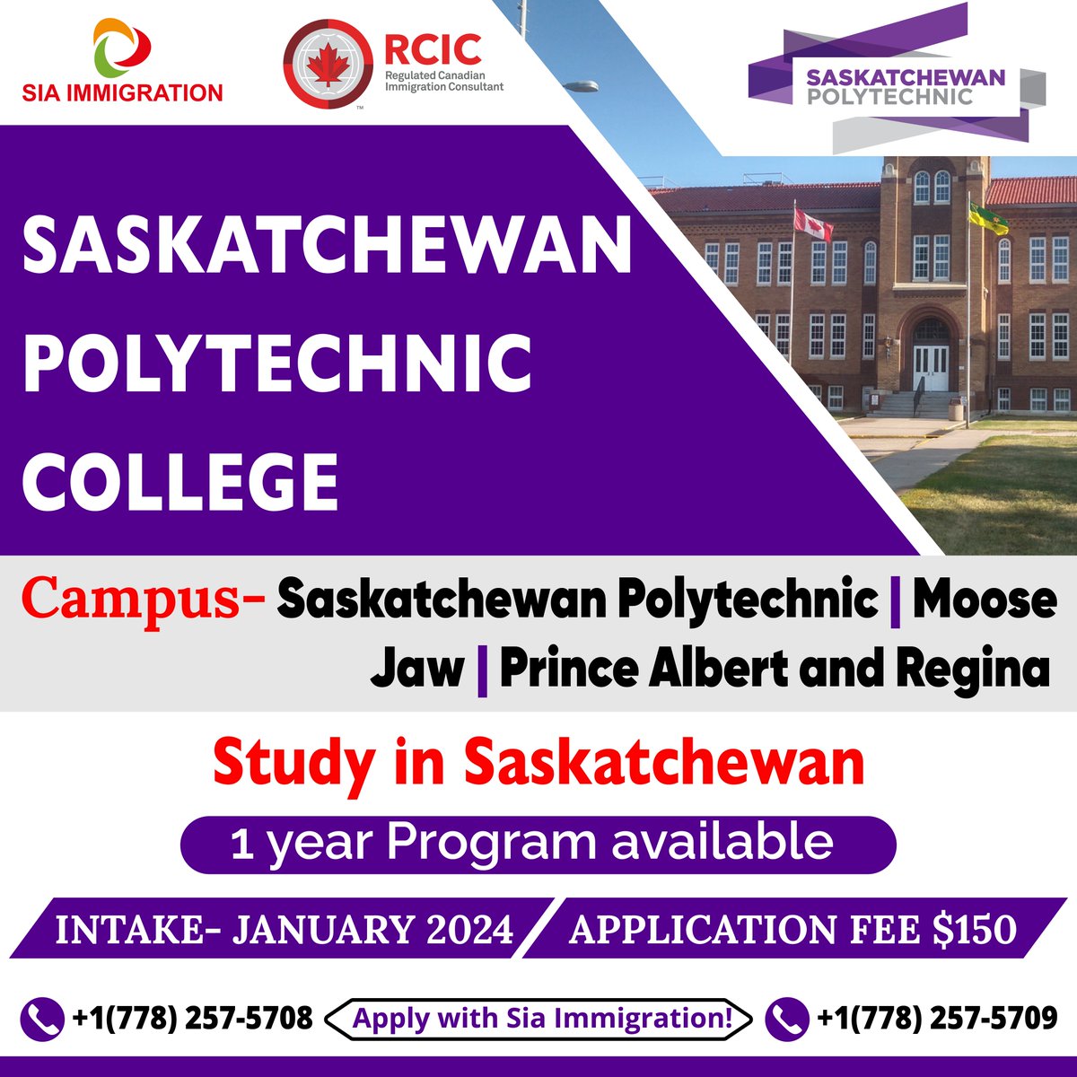 sia_immigration's tweet photo. Saskatchewan Polytechnic College | Intake:- January 2024 | Application fee $150.

Apply with Sia Immigration  @ +1-778-257-5508, +1-778-257-5709
#SPC #saskatchewanpolytechniccollege #1yearProgram #SaskatchewanPolytechnic # #BritishColumbia #Consultant #University #NewsAlert https://t.co/h18MLgFvar