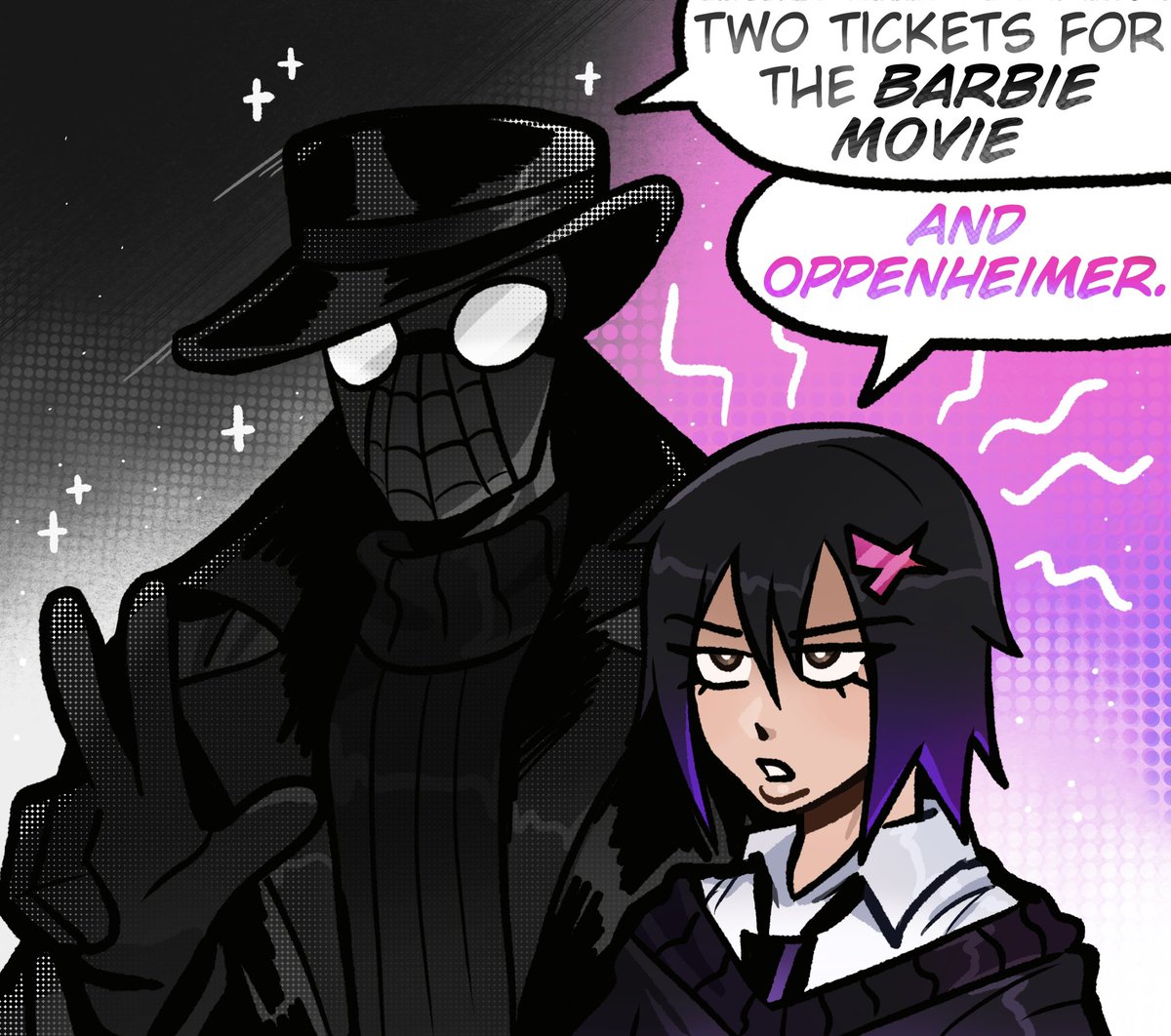 ChloeImagine's tweet image. Peni and Noir are Barbenheimer fans