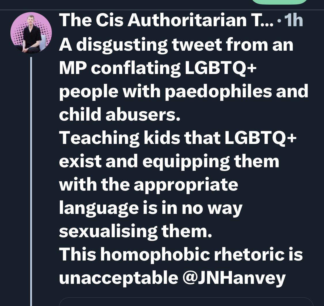 JNHanvey's tweet photo. 👆🥴

I’m gay & like many many others I see through the poisonous TQ+ rhetoric, and the poisonous homophobic gender movement. 

So take your nasty shady drama somewhere else. Whatever it is you’re selling I certainly ain’t gonna to buy it. 

#SexMatters
#safeguardingMatters 
#KickQueerTheoryOut 

👇😂