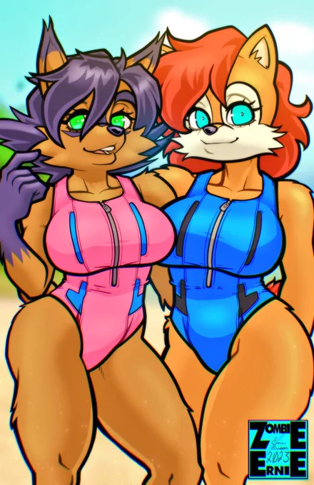 Comission for   He designed the swimsuits for his AU versions of Nicole and Sally.