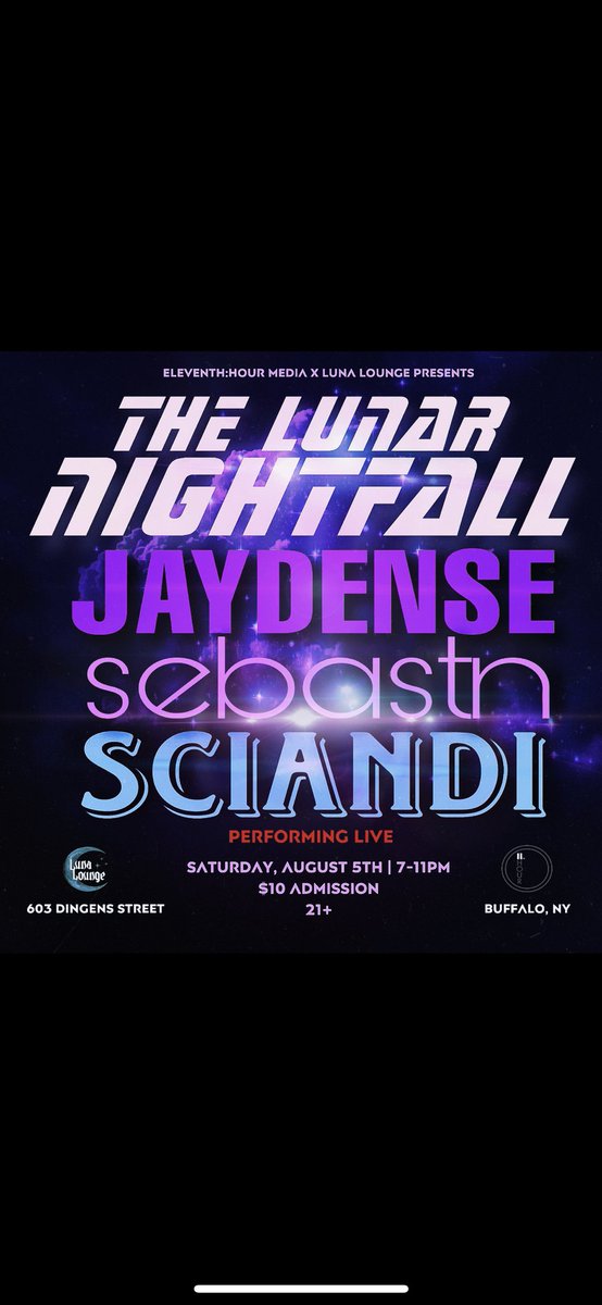 Saturday, August 5th <a href="/7pm/">Huong Le</a>

603 Dingens Street <a href="/lunalounge716/">lunalounge</a> 

Live performances from <a href="/itsjaydense/">JAYDENSE</a> <a href="/thesebastn/">sebastian</a> @sciandi

I’ll be djing a set along with <a href="/nick_bulgaria/">Bulgaria</a> 🔥🔥

Don’t miss out !!