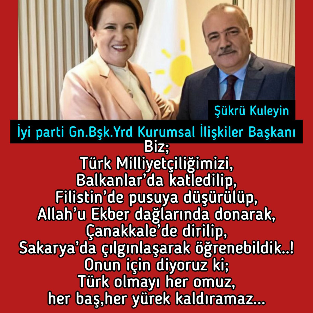 iyiphaber's tweet photo. TÜRK MİLLİYETÇİLİĞİ;
🔆ŞÜKRÜ KULEYİN;
🔆@iyiparti
  
@sukrukuleyin61
 @zorlu77
 @meral_aksener
 @MDervisogluTR
 @avunzileyuksel
 @AvEceGuner
 @nimetozdemiriyi
@AyferYilmaztr
 @korayaydintr
 @ayyuceturkestas
 @CaglayanSevin
@Bier50Mevlt
  @UGUR__POYRAZ https://t.co/Wc3XBZTspN