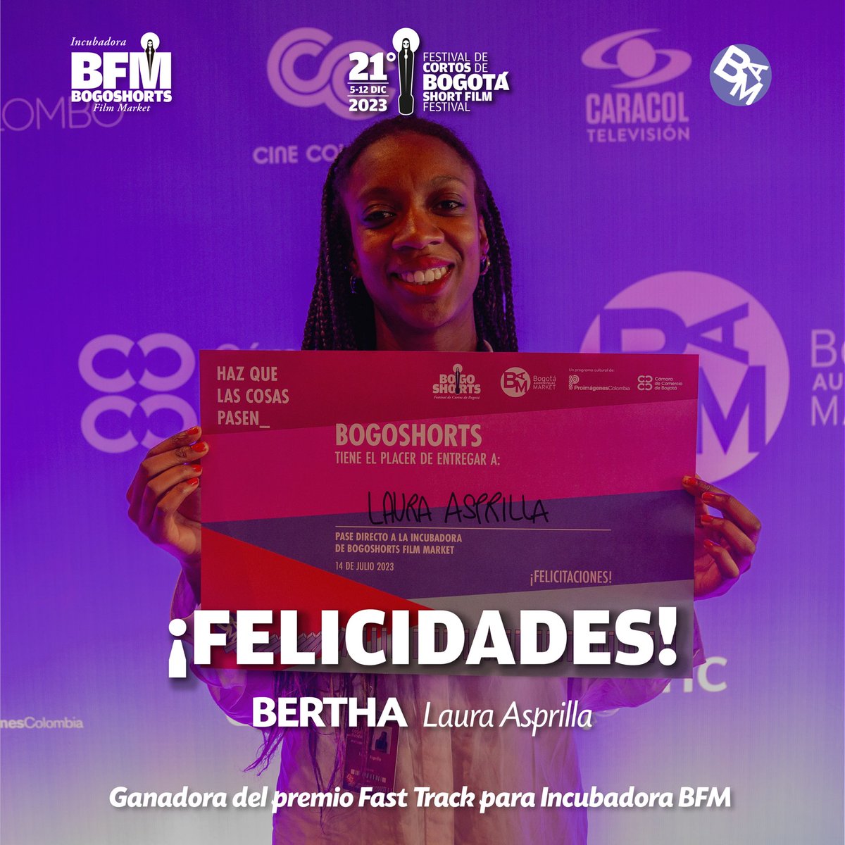 bogoshorts's tweet photo. ¡Felicidades #BAMMERS! 🙌

BERTHA, #cortometraje de Laura Asprilla y GARZA, de Iván Garzón son los ganadores del premio Fast Track para #IncubadoraBFM de la séptima edición del #BOGOSHORTSFilmMarket que se realizará en el marco del #21BOGOSHORTS ⭐️ https://t.co/upr5PFlhWO