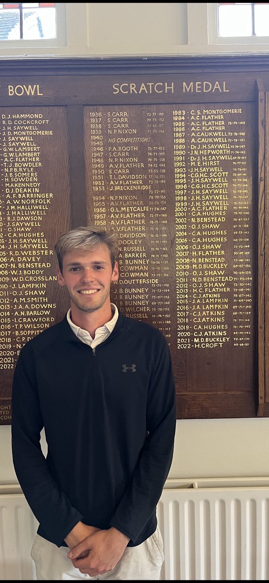 Many congratulations to <a href="/IlkleyGolfClub/">Ilkley Golf Club</a> new club scratch champion Max Berrisford. In wind and rain shooting 69 &amp; 66 to set a new club low scoring record in the 133 year club history. Well played Max…great achievement..👏👏🏆
