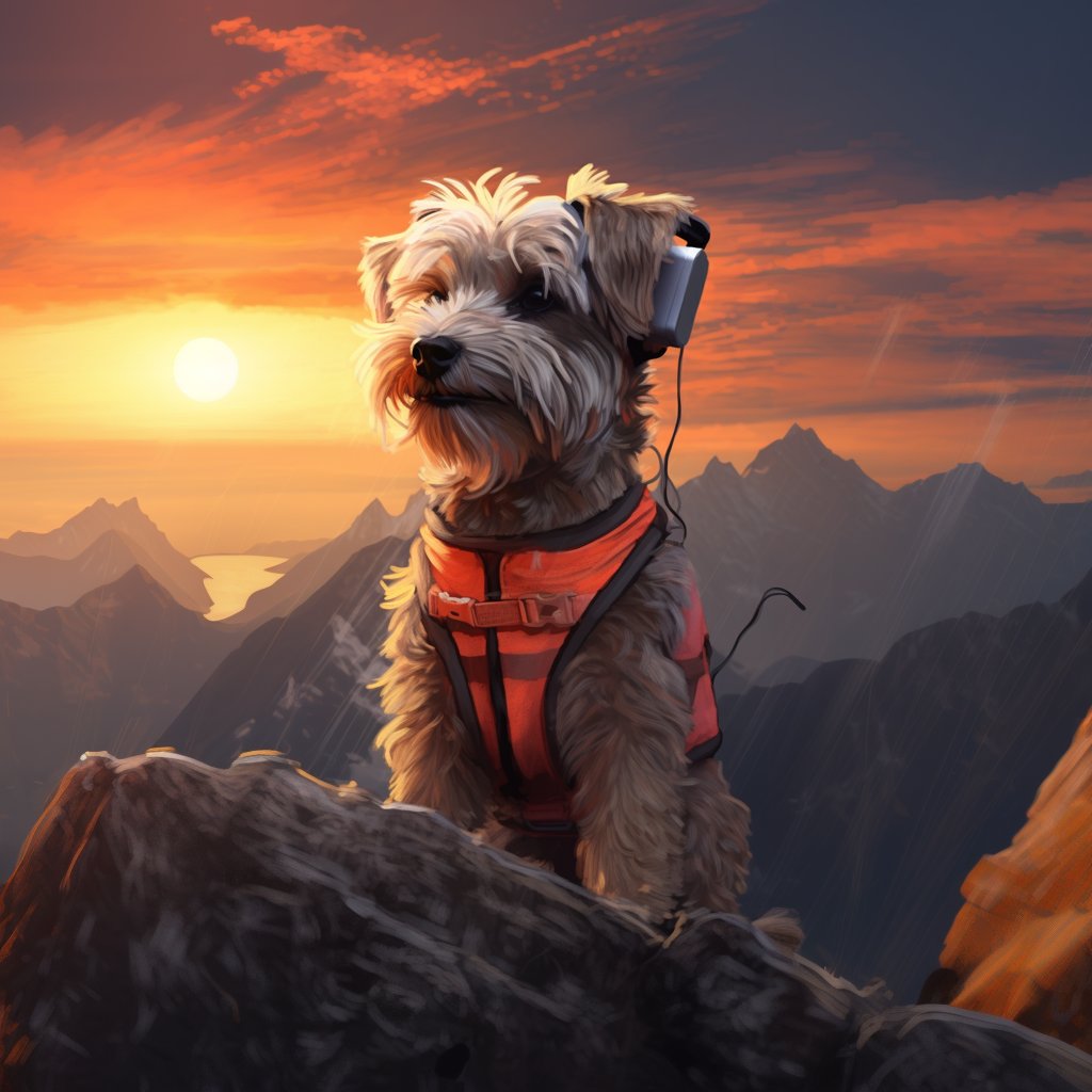 Rescuedog at your service!
Made with Midjourney.

#rescuedog
#GraphicDesign 
#shutterfaq
#sunset
#service
#radio
#orange
#sun
#mountin
#crew
#outdoor