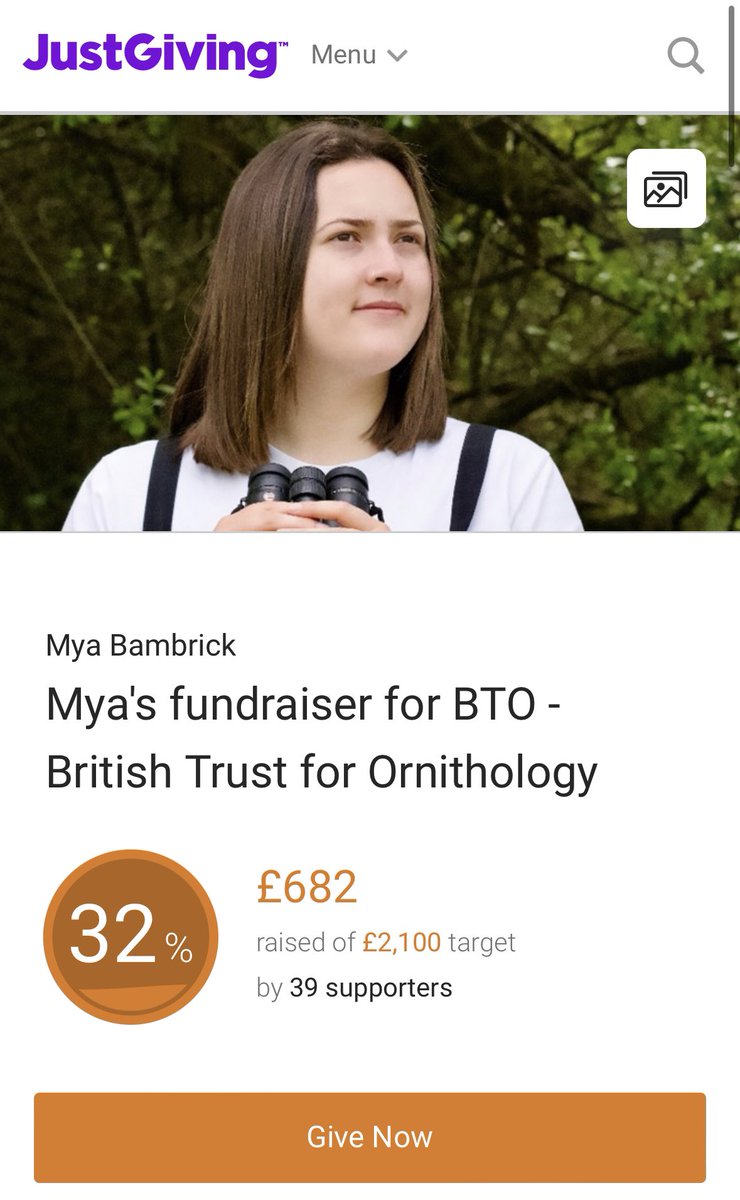 I’m now at 32% of my £2100 target for the <a href="/_BTO/">BTO</a> as part of my 21 Wildlife Walks! 💚

I’d love to get up to 40% by next week 😁

Any shares would be much appreciated! 

justgiving.com/page/mya-bambr…