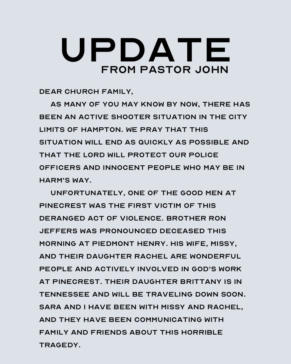 pinecrestchurch's tweet photo. Please join our church family in prayer for the Jeffers family and for our law enforcement officers and innocent people who may be in harm’s way. https://t.co/r3m5K7ChWP