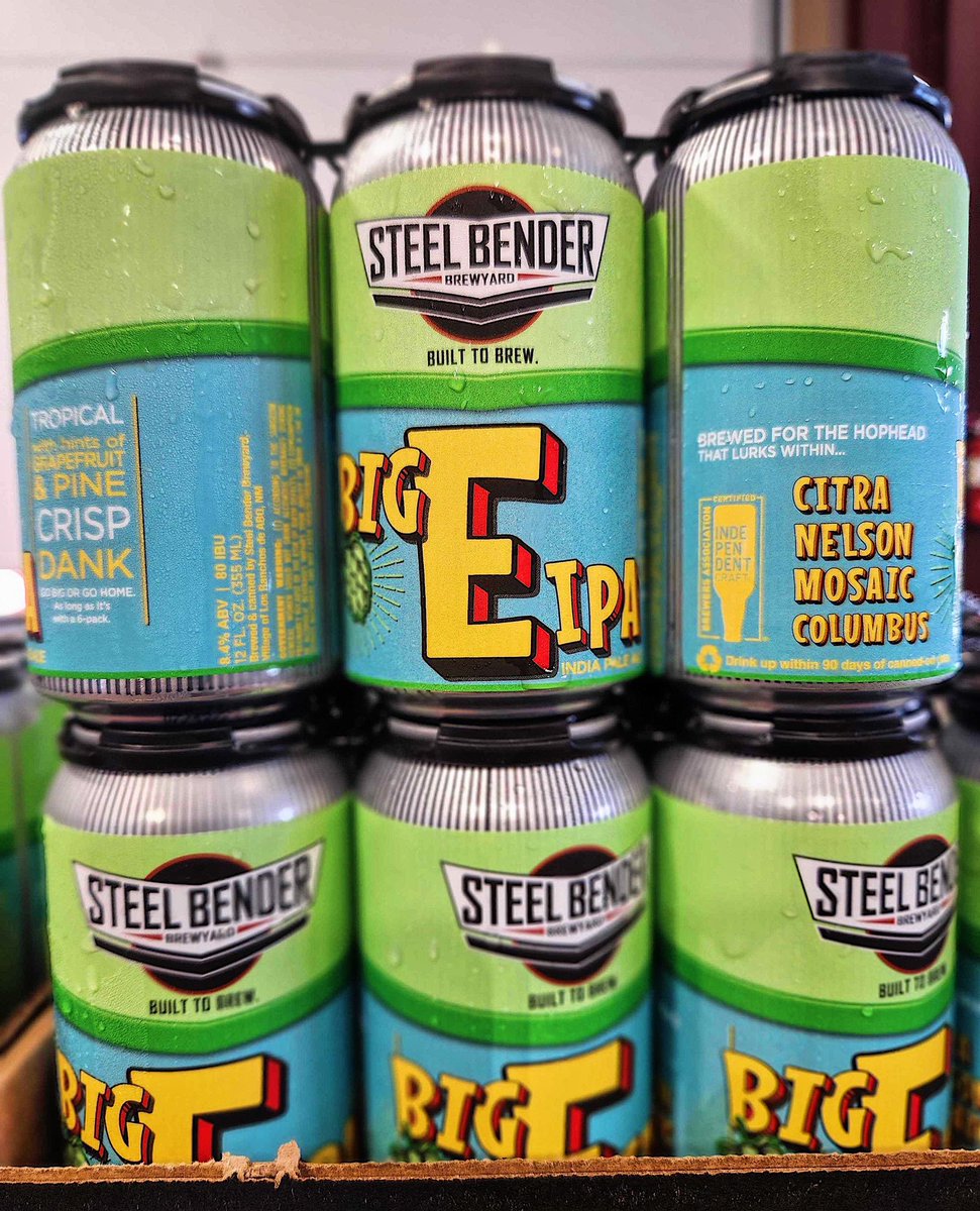𝗡𝗘𝗪 𝗕𝗘𝗘𝗥!
𝗕𝗶𝗴 𝗘 𝗜𝗣𝗔
• Columbus, Citra, Mosaic, &amp; Nelson in the kettle 
• dry-hop: more Citra &amp; Nelson
• ripe orange peel, fresh pine cone, white grape
• dry, easy drinking despite potency.  8.4% ABV | 80 IBU
𝗗𝗿𝗮𝗳𝘁 &amp; 𝗹𝗶𝗺𝗶𝘁𝗲𝗱 𝗰𝗮𝗻𝘀
#builttobrew