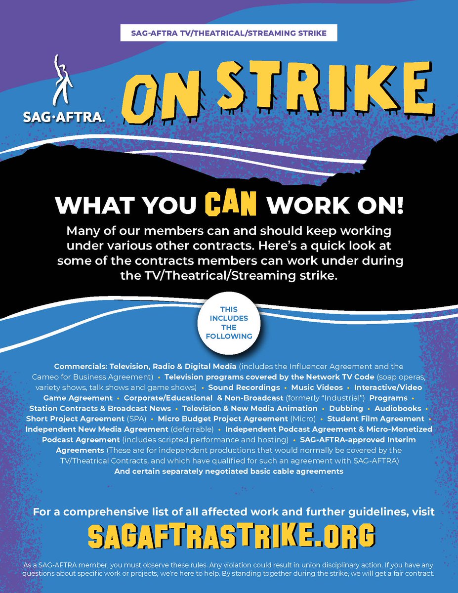 sagaftra's tweet photo. We know #sagaftramembers looove direction, so here's some:

What you CAN WORK on during the #SAGAFTRAstrike. 👇👇👇 #SAGAFTRAstrong https://t.co/Qp9RH33Cyu