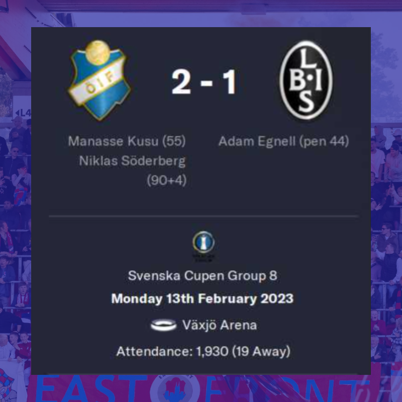 February 13th 2023

Svenska Cupen Group Stages

A fantastic comeback win, with Niklas Söderberg impressing (1 goal and 1 assist). Great fortitude from the boys to come back from a 1-0 deficit, courtesy of a dodgy penalty decision.