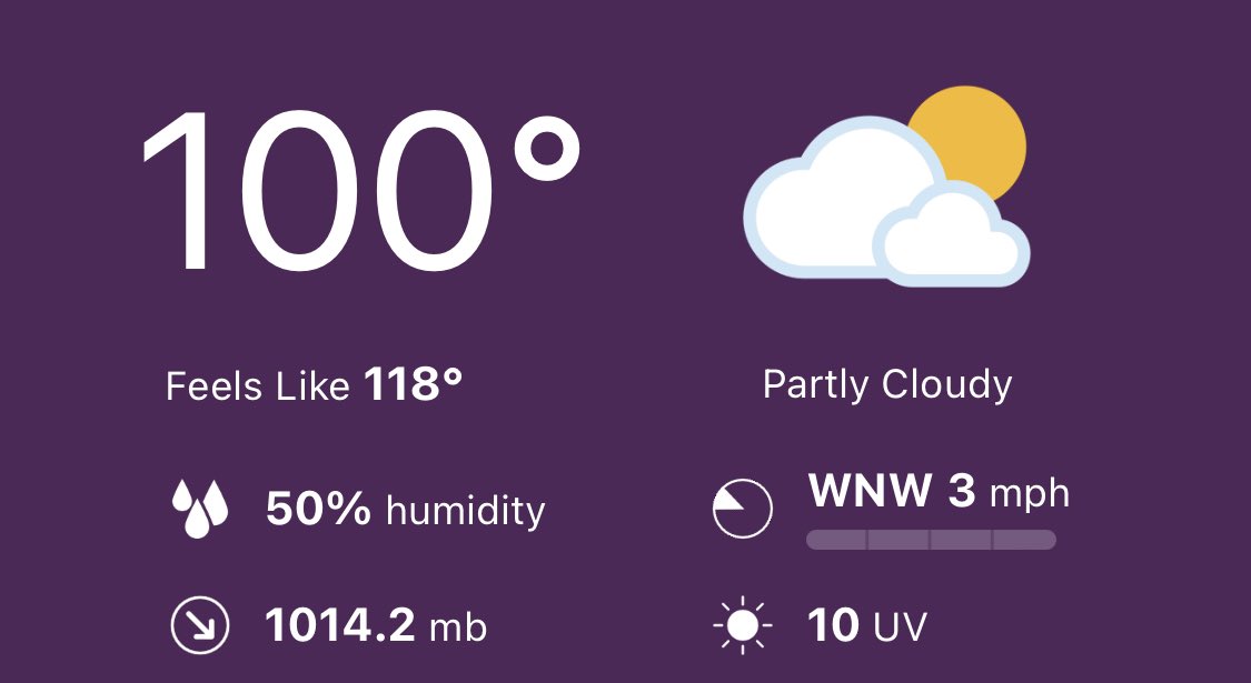 wwkeyboard's tweet photo. @uckema The weather station on my patio says 100F and 50% humidity right now, typical of New Orleans summer. https://t.co/Q7Np0L8Y0l