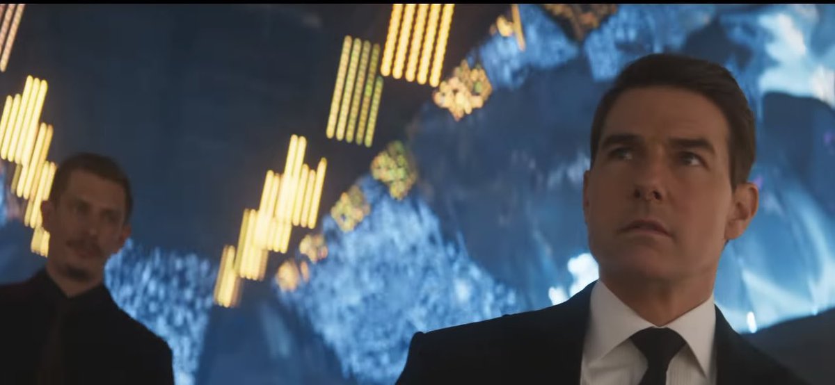 DanOnFilm's tweet photo. The amount of characters in the scene, the number of eye lines, the various goals of each of the characters. It’s a juggernaut juggling act that @chrismcquarrie absolutely nails alongside Fraser Tagget’s fantastic Dutch-angle cinematography that calls back to M:I-1… https://t.co/Y2ovmqH1AQ