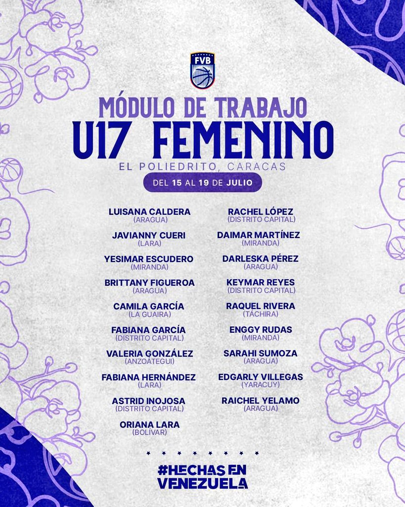 🇻🇪🏀⛹🏽‍♀️ Las chamas del futuro: 19 Jóvenes Mujeres iniciarán este sábado un módulo de trabajo U17 bajo la dirección del DT Eduardo Pinto.
.Desde el  15 al 19 de julio en el 
Centro Nacional de Alto Rendimiento para el Baloncesto “El Poliedrito”.⛹🏽‍♀️🇻🇪🏀👍🏻📋

#HechasEnVenezuela 
#U17