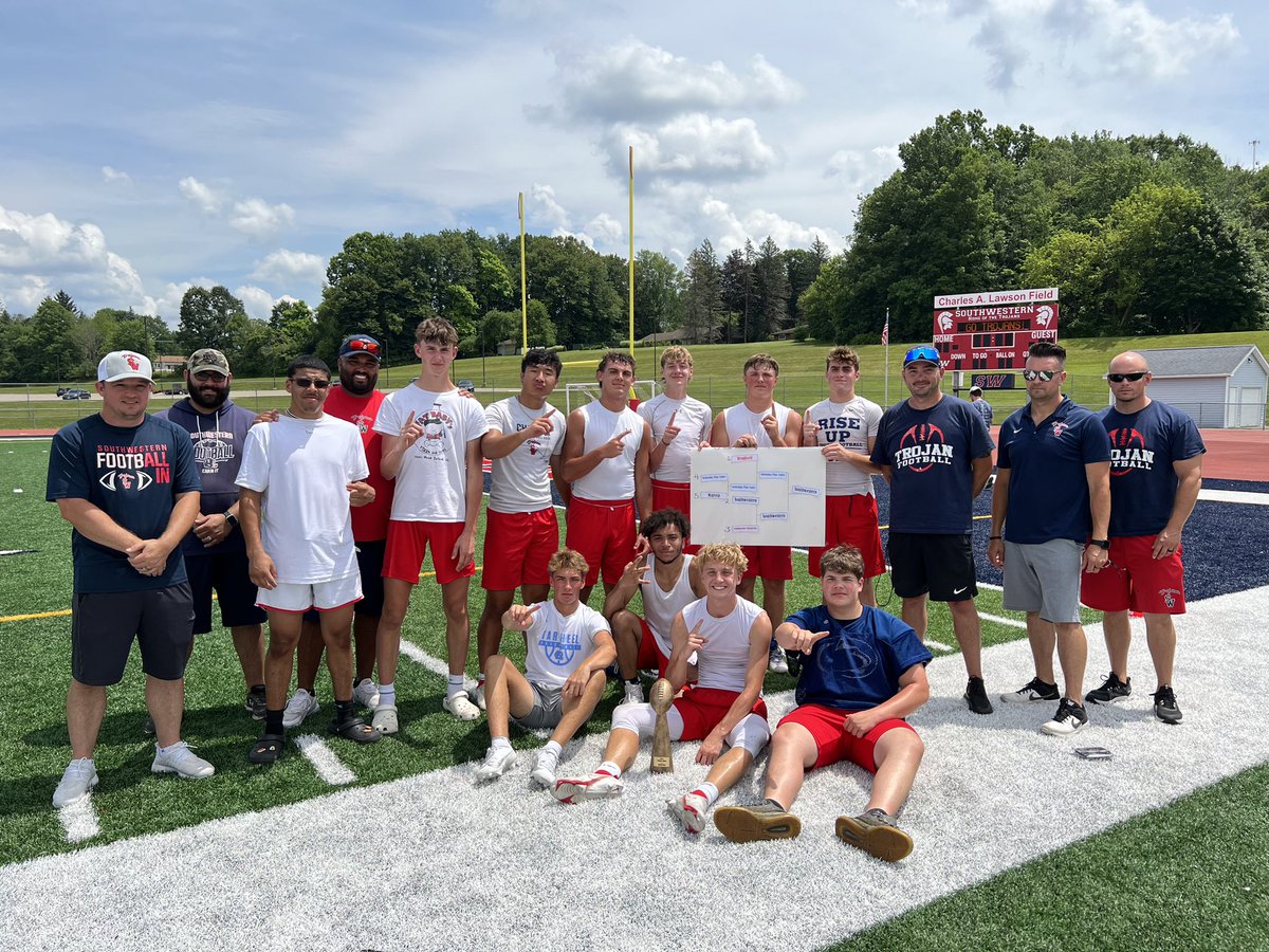 SWFFOOTBALL's tweet photo. Champions! The Trojans earned the championship trophy of the 2nd annual Trojan Tough 7v7 tournament. Finished 5-1 on the day against some great competition!!! https://t.co/KCT7giudhU