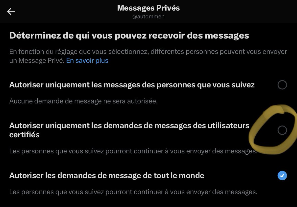 autommen's tweet photo. Attention, Twitter a modifié les paramètres par défaut d’ouverture des DM.

J’avais défini en « tout le monde » et ça a mis une restriction aux seuls abonnés Twitter Blue.

N’hésitez pas à réajuster le réglage qui vous convient. https://t.co/zpYmL3Fcwg