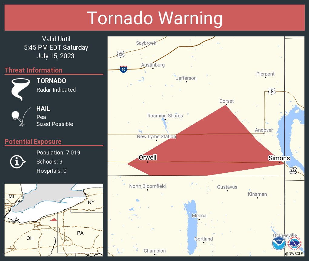 RT @NWStornado: Tornado Warning including Orwell OH and  Simons OH until 5:45 PM EDT https://t.co/ISKX9xmVXm