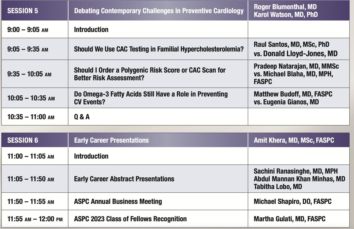 At #ASPC2023 one of the most exciting days will be Day #2 July 22 2023 See agenda below! Debates: 🥊Should we use CAC? @rauldsf_santos 🆚 @dmljmd 🥊 @pnatarajanmd 🆚 @MichaelJBlaha : Polygenic risk score? 🥊Omega3 Role? @BudoffMd 🆚 @EugeniaGianos 🏆Then Young Investigator