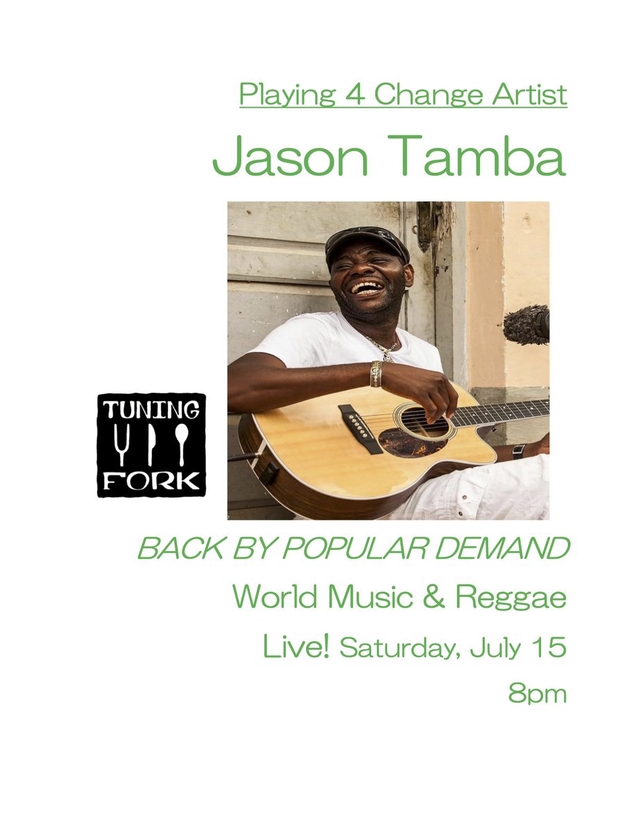 TuningForkLA's tweet photo. Hurry down for World Music featuring Jason Tamba! Back by popular demand!  Join us for a special performance by the one and only Jason Tamba this Saturday, July 15.  Originally from the Democratic Republic of Congo, Jason has performed all of the ... https://t.co/pBCc4DnxZT