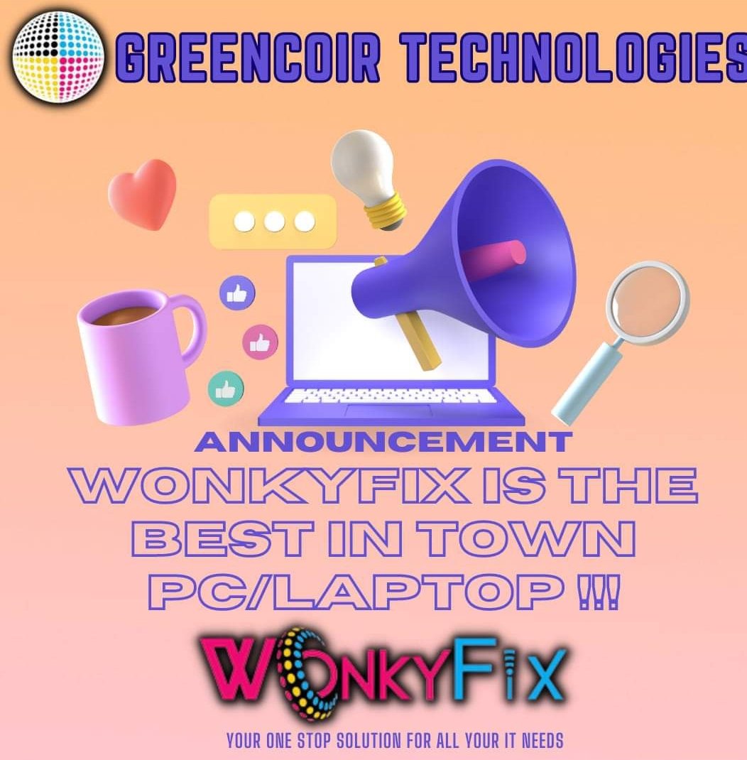 GreencoirT's tweet image. Professional Services That You Can Count On

WonkyFix 
One Stop Solution for all your IT needs 

Register for our services at wonkyfix.com 

#pcrepairservice #Softwareinstallations  #Partsreplacement 
#Hardwareupgradation 
#Troubleshooting 
#Virusremoval
#Techcompany