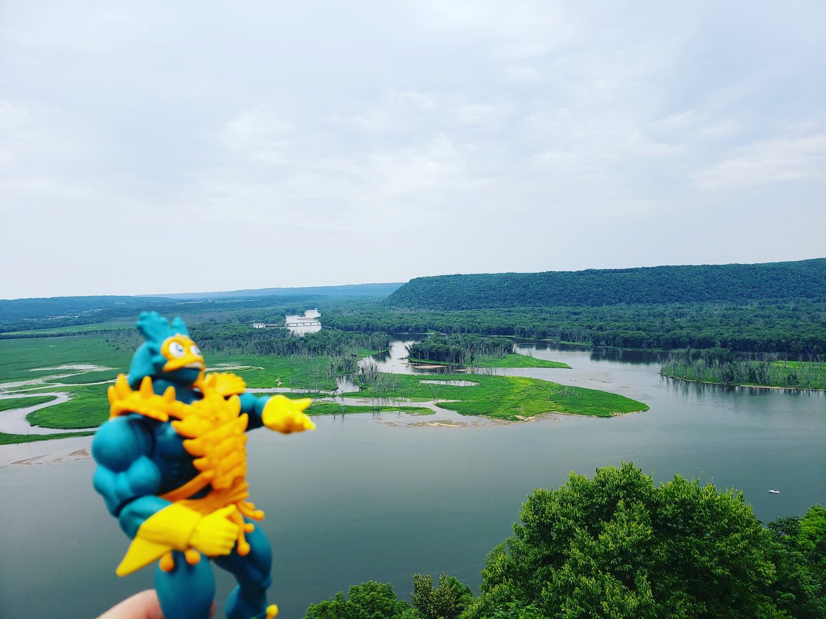 cracktasticpod's tweet photo. Merman is enjoying the view of the Wisconsin River flowing into the Mississippi River from Pikes Peak. @Mattel @MastersOfficial #thepfpn #cracktasticplastic #merman #adventureswithmerman #motuorigins #toyphotography #naturephotography #mississippiriver #wisconsinriver #pikespeak https://t.co/u2la07GgBP