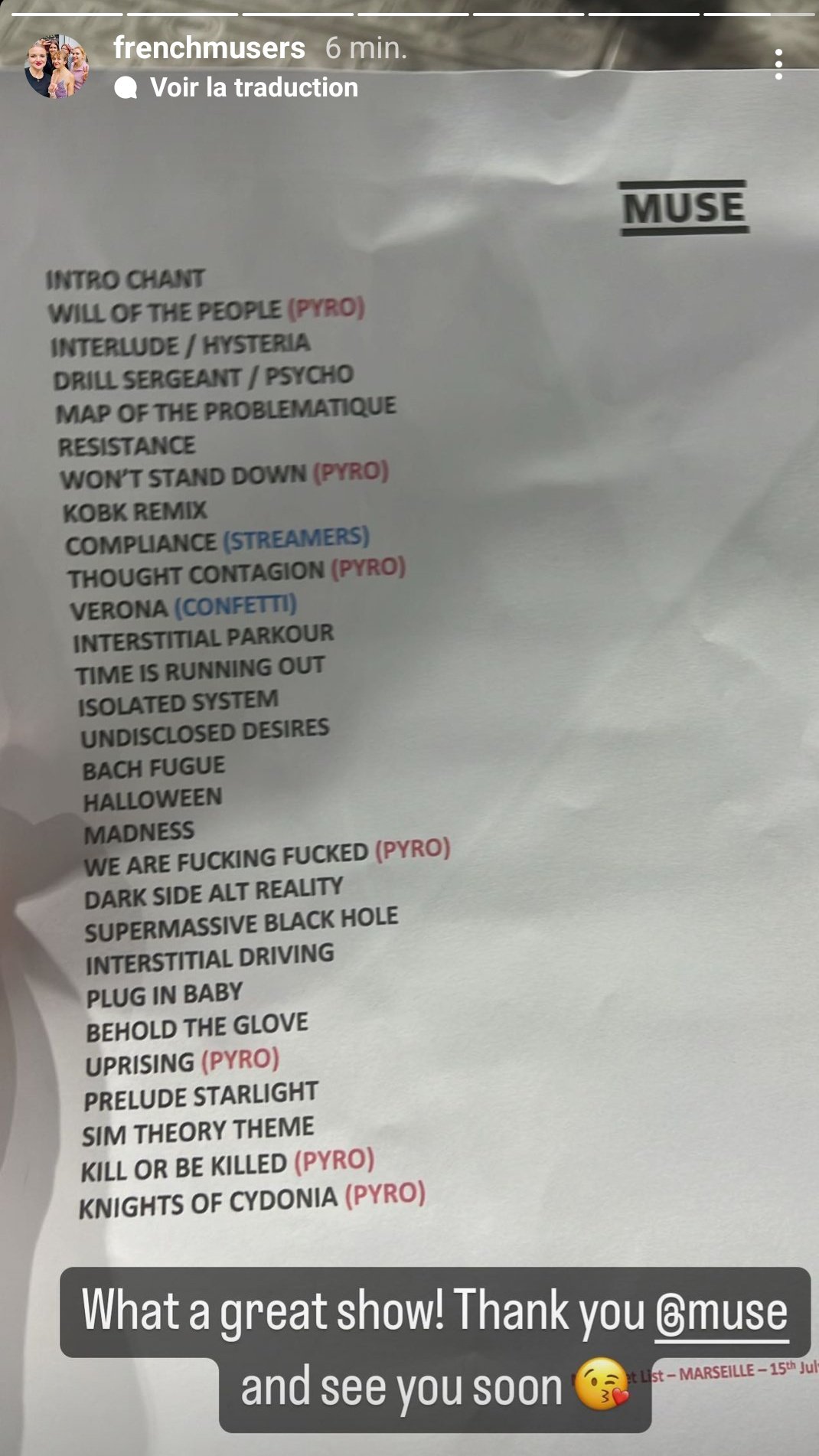 Muse I Want The Truth on Twitter "La setlist Muse Marseille. 🗺️ https