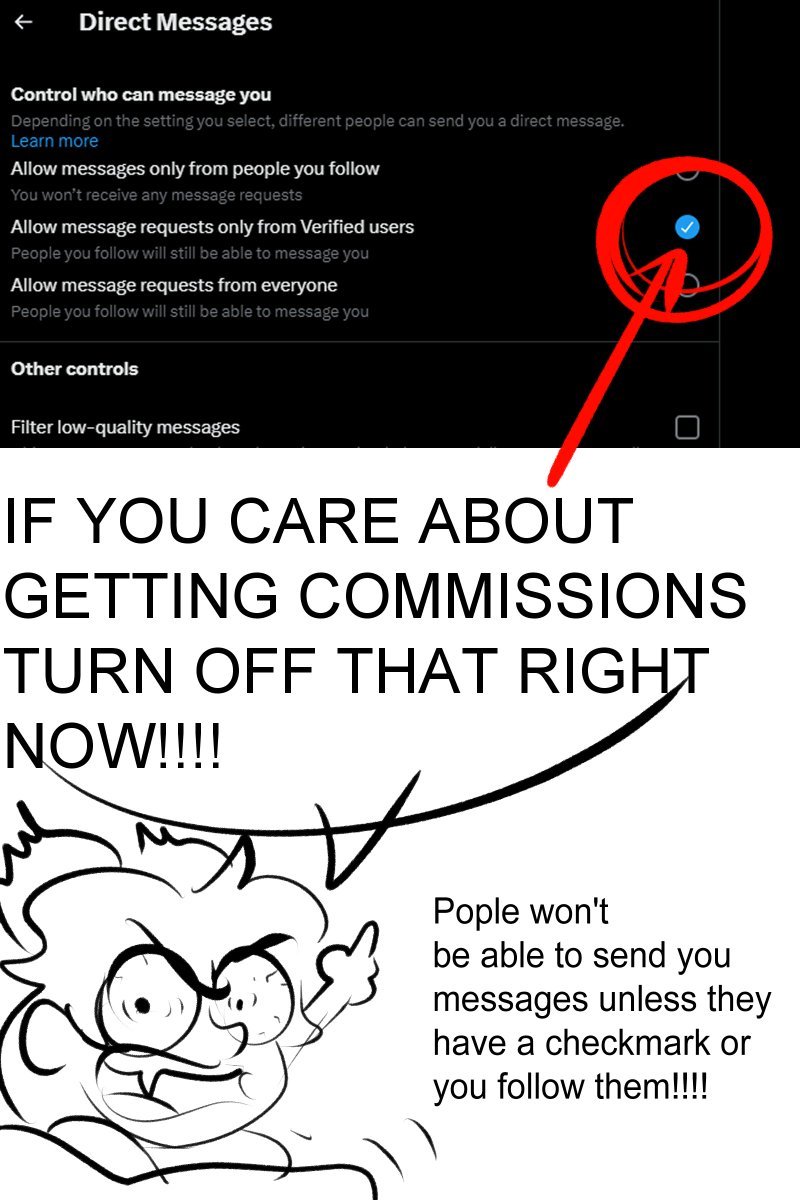 tobitobi90art's tweet photo. Go to More > Settings and Support > Settings and Privacy > Privacy and Safety > Direct Messages > Allow message requests from everyone https://t.co/AF6fsmynEA