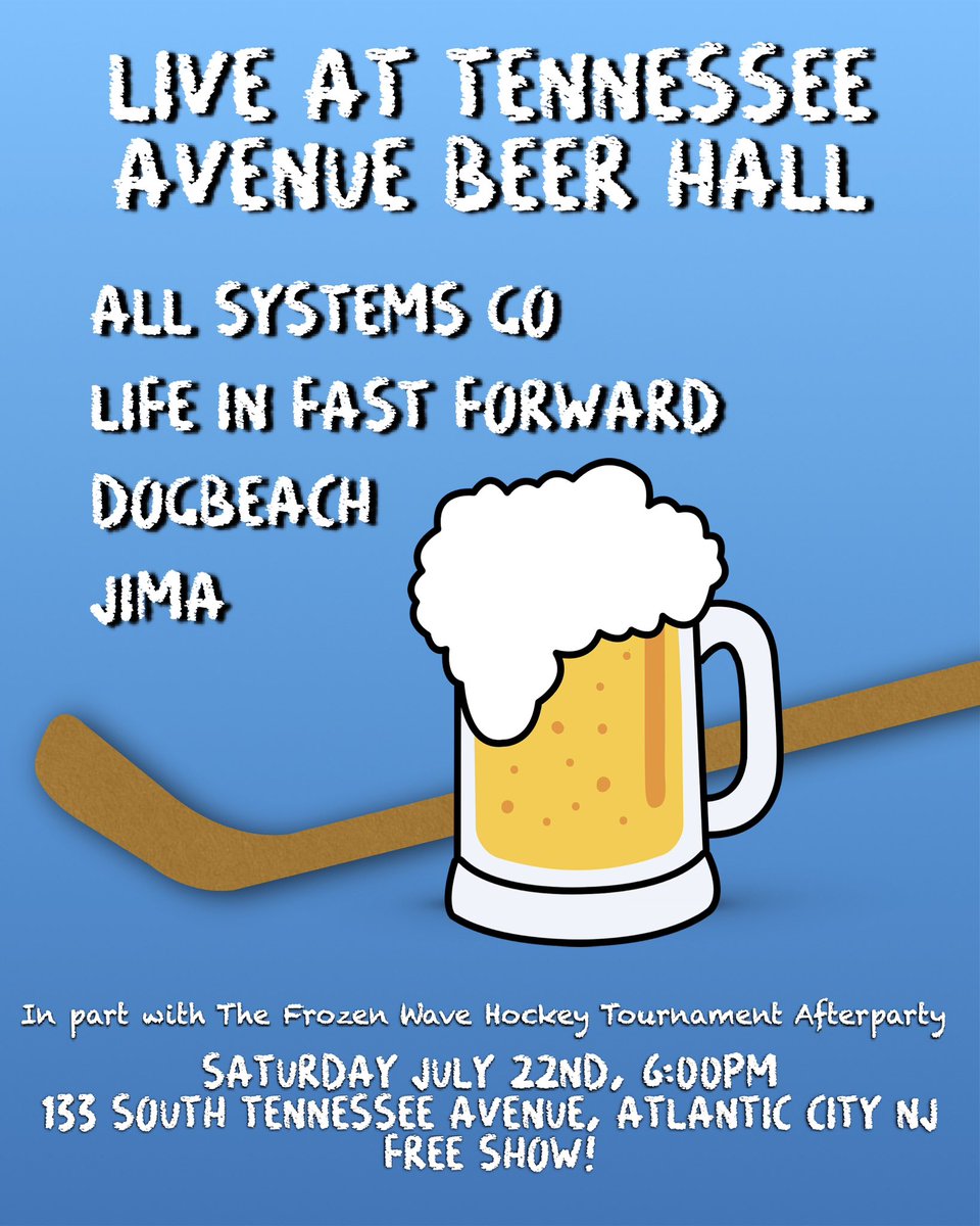 ONE WEEK from this exact moment we kick off our summer in AC at Tennessee Avenue Beer Hall with our friends <a href="/LIFFBand/">LifeInFastForward</a>, <a href="/jimatheband/">Jima</a>, and <a href="/dogbeachmusic/">dogbeach</a>. Looking forward to providing the tunes for the Frozen Wave Hockey Tourney’s afterparty! 🍺🏒
📸: <a href="/ItsAJoBrainer/">j🪩anna</a>