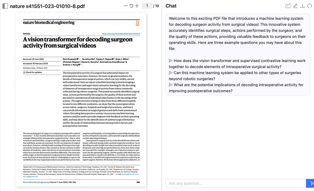SurgGPT's tweet image. Decoding knowledge with #ChatPDF
#GAI #AI @juliomayol @Cacciamani_MD @GabrielaMoslein @JGomezRivas @uroGPT @me4_so @SEIQuirurgica 
#some4surgery