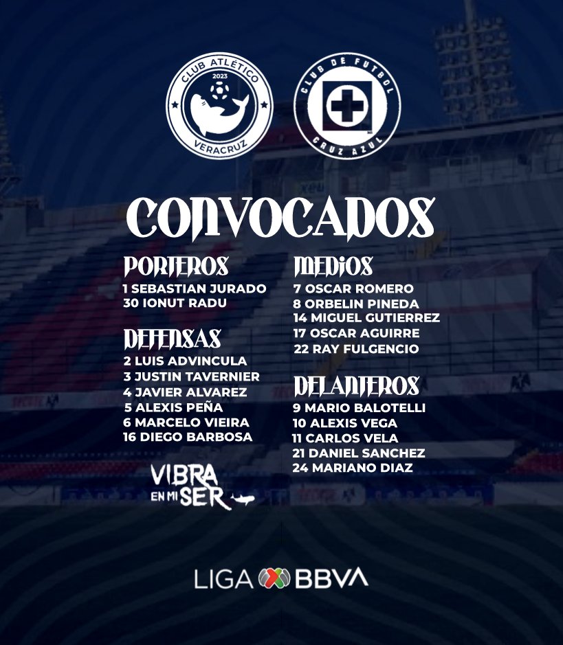 CAVeracruz_'s tweet photo. Estos son los 18 jugadores convocados por Diego Cocca para la J3.
#PorTiSeré 🦈 https://t.co/ap0YoGB3AA