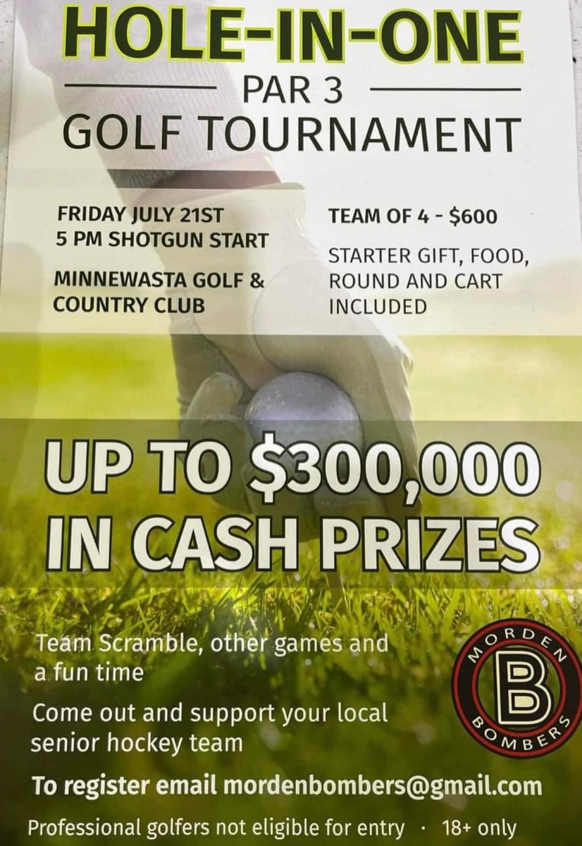 Only 4 days left (July 19th) to register your foursome!! Email mordenbombers@gmail.com to sign up!! Bombers appreciate your support!! It’s going to be a great day!! ⛳️⛳️