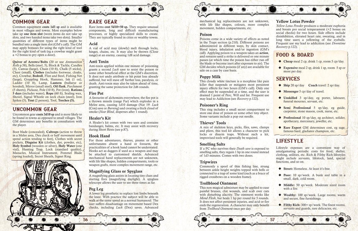 LowFantasyGamin's tweet photo. Encumbrance Time! Some Encumbrance rules for Tales of Argosa (Low Fantasy Gaming 2e) - slot based (split into Battle Gear and Pack Gear), and some equipment pages :D https://t.co/thPifrwn9w #osr #dnd #argosa https://t.co/1R0gydtNwy