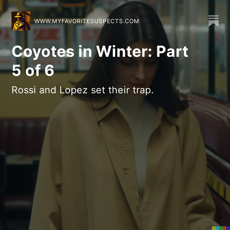 The penultimate chapter of Coyotes in Winter is out! I hope you've been enjoying this frosty thriller in July. 🍧myfavoritesuspects.com/p/coyotes-in-w…