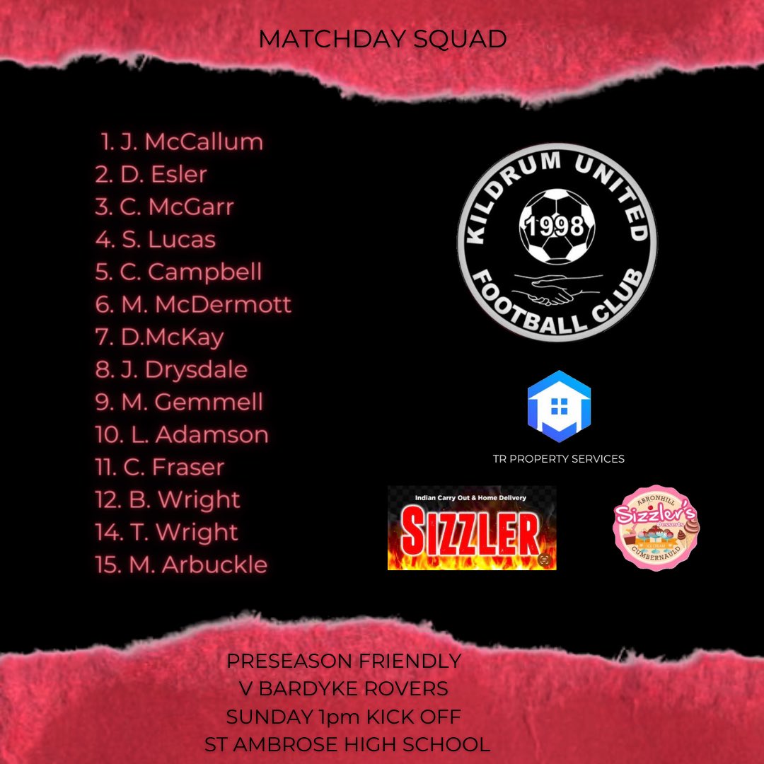 kildrum_united's tweet photo. MATCHDAY SQUAD

🗓️SUNDAY 16th JULY
📍ST AMBROSE HIGH SCHOOL 
⏱️1PM KICK OFF https://t.co/eOIkeWq3pI