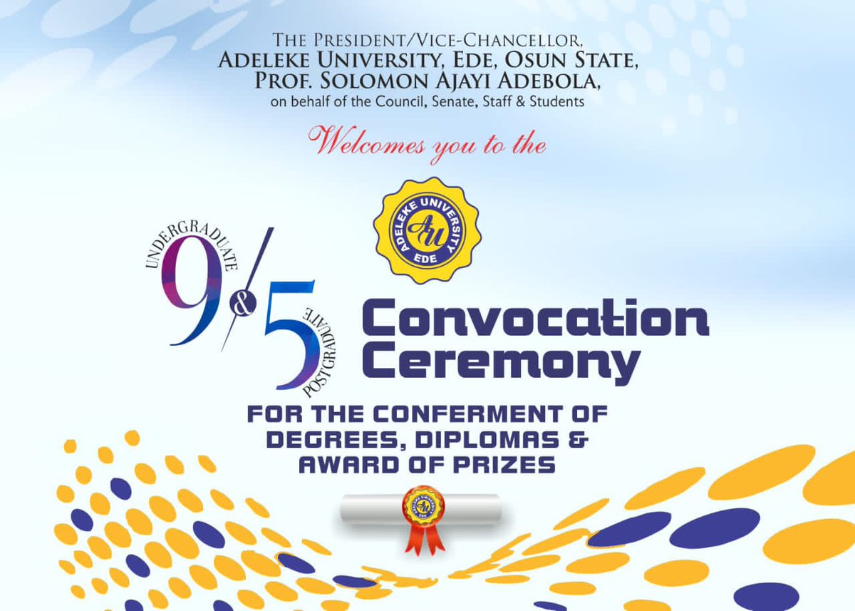Celebrate academic achievements of talented graduates at Adeleke University's Convocation on July 16, 2023. A proud moment for all! 🎓🎉
Follow Live: events.adelekeuniversity.edu.ng/live-streaming/

#Convocation #GraduationDay #AchievementUnlocked
#Classof2023 #Dedication #Success #ProudMoment