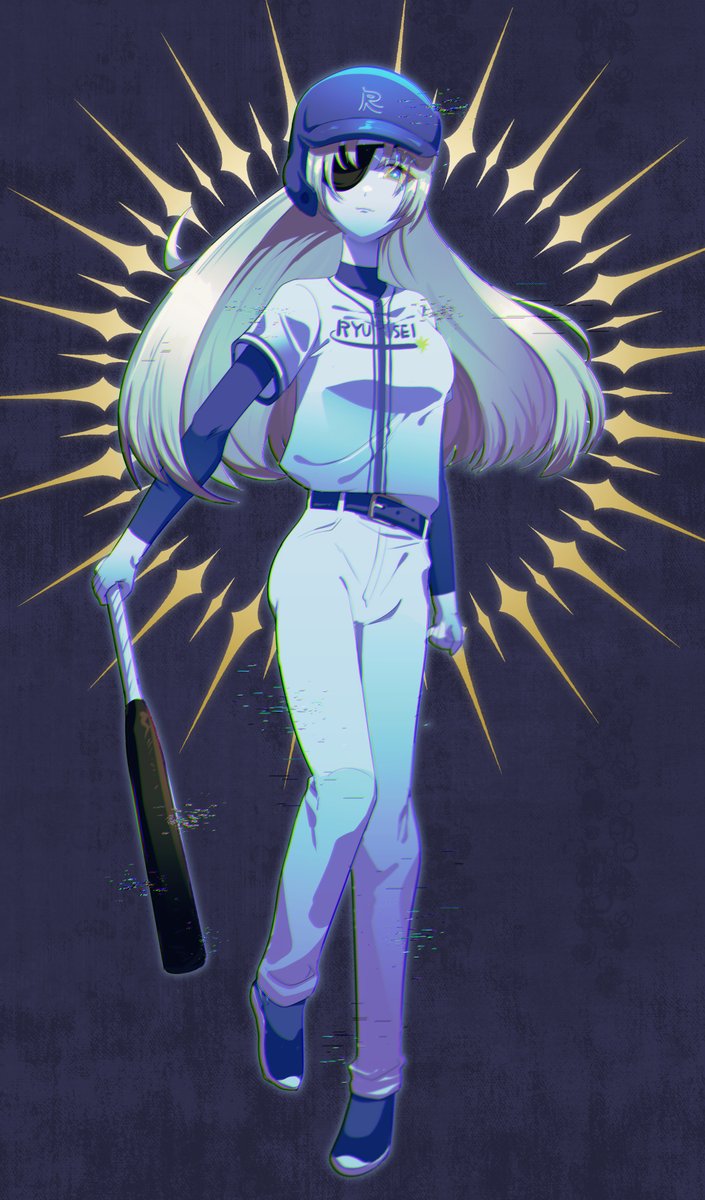 1girl baseball bat long hair solo baseball uniform pants blonde hair  illustration images