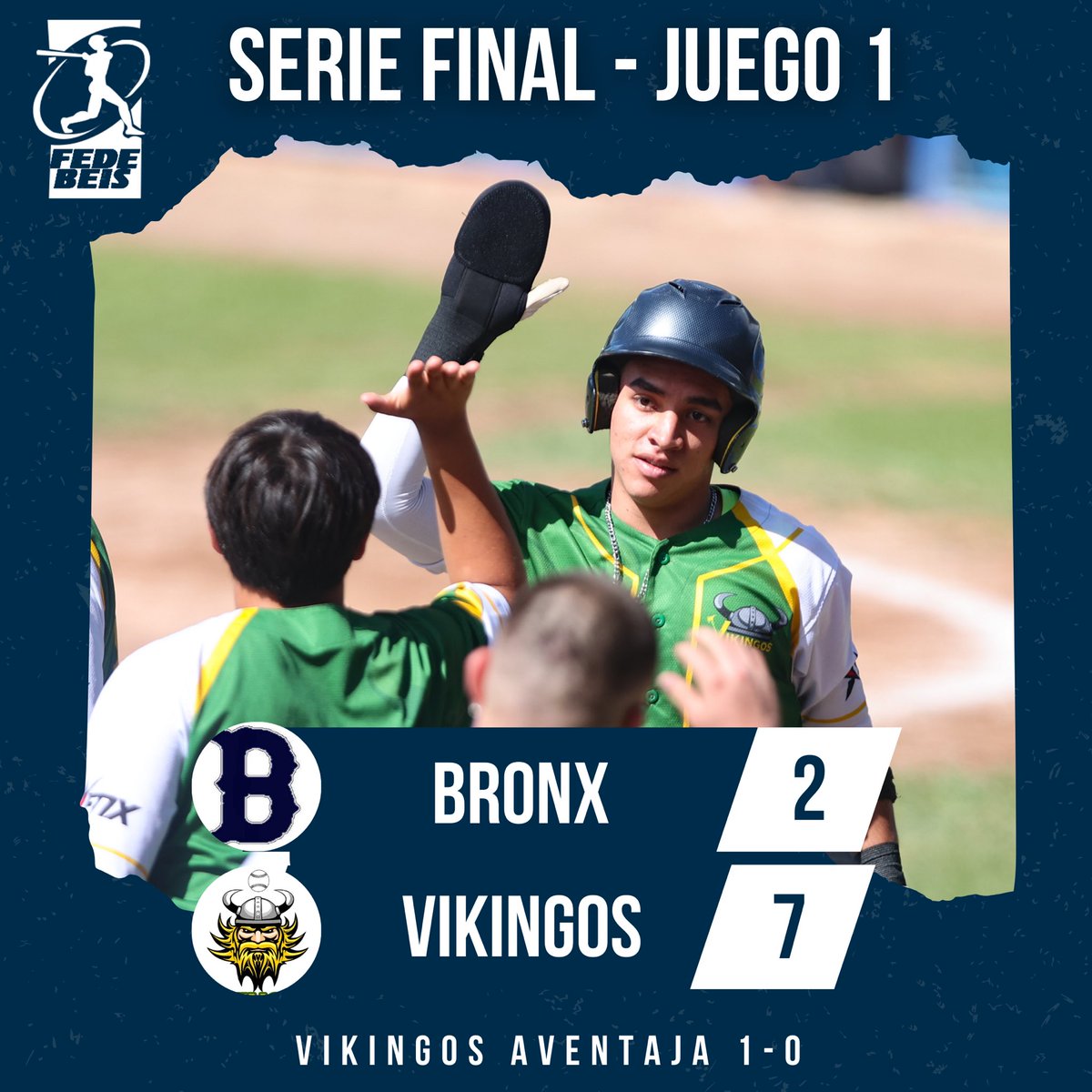 FedebeisGUA's tweet photo. ¡VIKINGOS PEGA PRIMERO 🇬🇹⚾️!

En el arranque de la Serie Final del Torneo Nacional 2023 para la Categoría Mayor 🏆, Vikingos se impuso por pizarra de 7-2 a Bronx en el encuentro que se disputó este sábado.

Ambos volverán a enfrentarse este martes (19:15 horas). #SomosFedebeis https://t.co/UdEStVUDg8