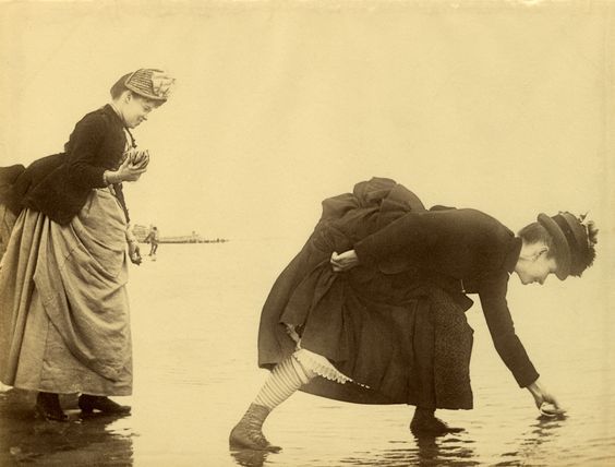 wikivictorian's tweet photo. 'Collecting shells, Manhattan Beach, Coney Island.' Photographed in 1885. New York Historical Society. https://t.co/VsAPajf5wM