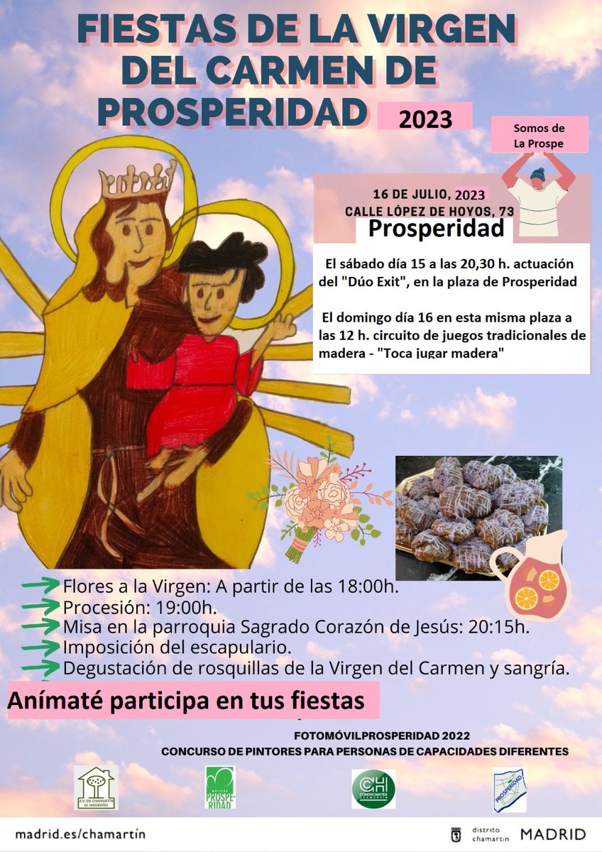 NoticChamartin's tweet photo. Fiesta de la virgen del Carmen en el barrio de Prosperidad.
NMás de una década que los prospereños han recuperado sus centenarias fiestas a su patrona La Virgen del Carmen.

https://t.co/XBXPAxaxsq https://t.co/tMd8nK9AaU