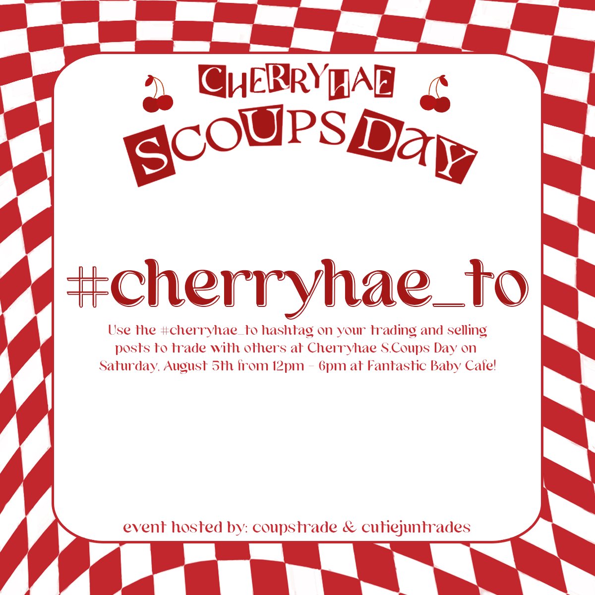 Cherryhae S.Coups Day!

When: Aug 5 12-6 @ Fantastic Baby!

Celebrate our cherry Seungcheol for his 28th birthday with a cupsleeve event in Toronto! Dm me or <a href="/sapphicoups/">abby !!</a> or cutiejuntrades &amp; coupstrade on IG!

Interested? forms.gle/J8quw4cp2VRxrU…
#cherryhae_TO cse svt seventeen