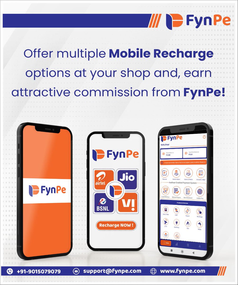 Avail of best-in-industry services from FynPe at your shop and earn an attractive commission. Call us to know more !
#mobilerecharge
#rechargenow
#prepaidrecharge
#postpaidrecharge
#MobilePlans
#dataplans
#talktime
#sms
#internationalrecharge
#bulkrecharge