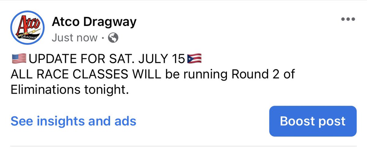 🇺🇸UPDATE FOR SAT. JULY 15🇵🇷
ALL RACE CLASSES WILL be running Round 2 of Eliminations tonight.