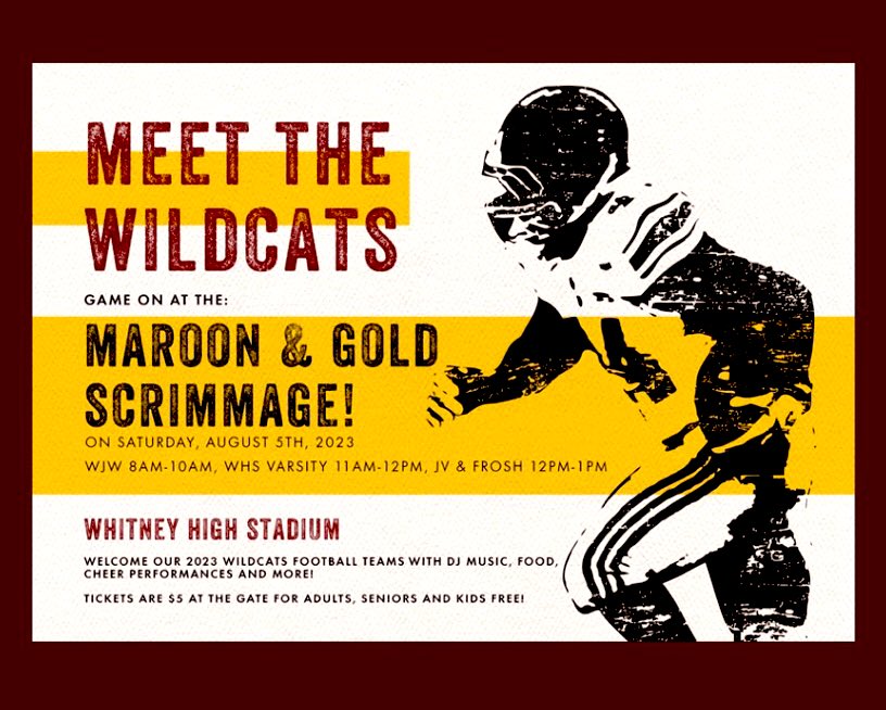 WHSWildcatsFB's tweet photo. Just (21) Days until WHS Football begins! 🙌🏼 Come Meet your  @WhitneyJrCats @WhitneyFball at Maroon &amp; Gold Scrimmage @WhitneyUnited Saturday, August 5th. Food, DJ, &amp; community intro to the 2023 Cats FB Teams &amp; Cheer😻🏈💪🏻 - Schedule &amp; info below! Go Cats! #whitneyfootballboosters https://t.co/XSMU492jBk