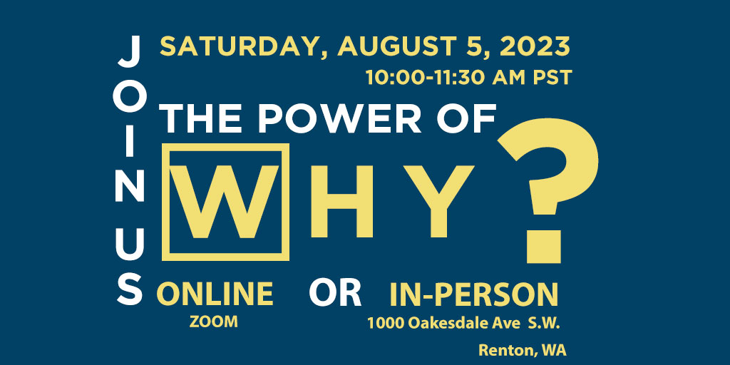 TmSpotlight's tweet image. Join Spotlight online or in-person in Renton on Saturday, August 5th for #toastmasters. Our #toastmaster will share about ✌𝙏𝙃𝙀 𝙋𝙤𝙬𝙚𝙧 𝙤𝙛 𝙒𝙃𝙔 as our theme and hot topic. We look forward to seeing. We'll start promptly at 10:10am.
#thepowerofwhy #seattletoastmasters