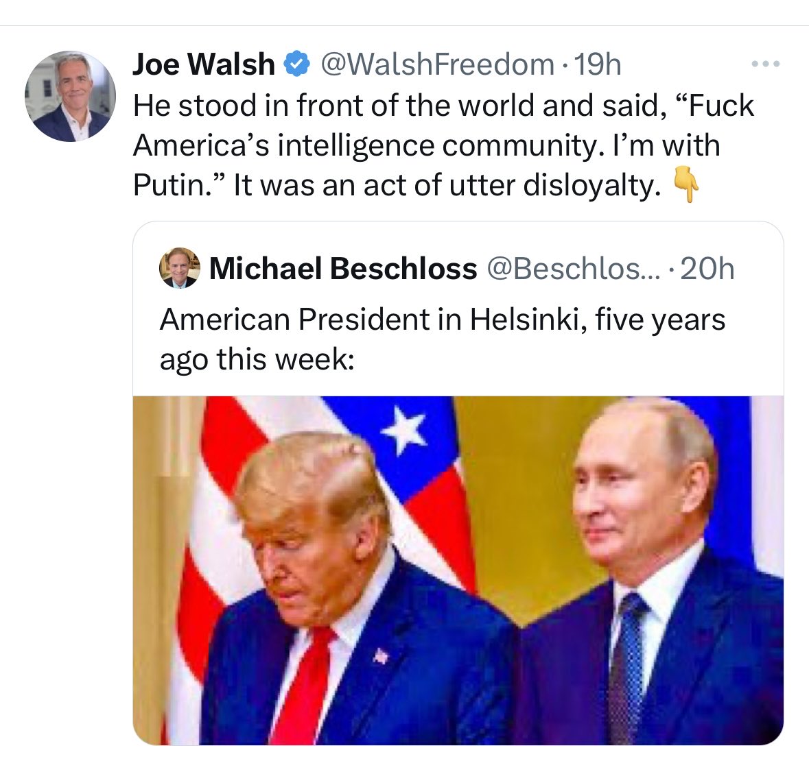 drdave1999's tweet photo. It was one of the worst displays in Trump’s time in office— the secret meeting with Putin, the theft of the translator’s notes, the shoving of dignitaries, and the humiliating, cowardly fealty to Putin.

The Republican Party: America’s most determined and successful saboteurs. https://t.co/2dAQQ0e0ml
