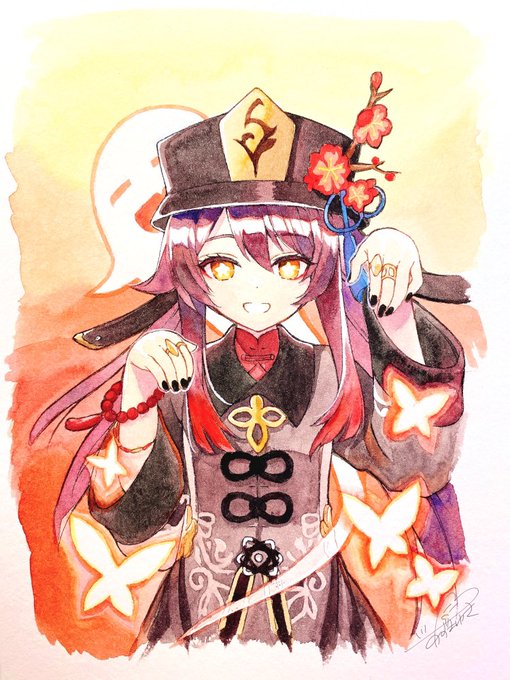 1日遅れのたおちゃん誕生日おめでとー!!
透明水彩で描いたたおちゃんです
 #胡桃生誕祭2023  #GenshinImpact #原神 