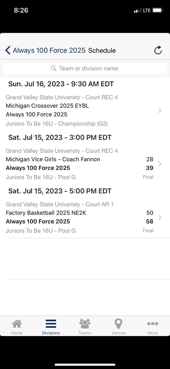 2-0 up in Michigan today. Championship bracket play early tomorrow!!! Only 5 players tomorrow 💪💪💪🏀🏀🏀