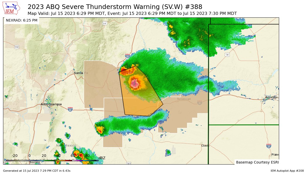 ABQ issues Severe Thunderstorm Warning [tornado: POSSIBLE, damage threat: DESTRUCTIVE, wind: 70 MPH (RADAR INDICATED), hail: 3.00 IN (RADAR INDICATED)] for Guadalupe, Quay, San Miguel [NM] till Jul 15, 7:30 PM MDT https://t.co/3yLbCqa8Z1 https://t.co/wnPH7CaEmf