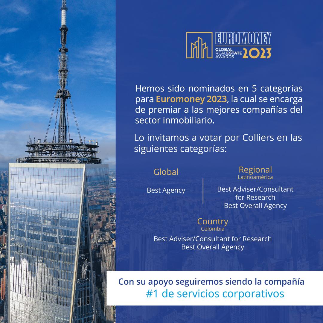 terincampos's tweet photo. ¡Aún está a tiempo para votar por nosotros en Euromoney Real Estate!
Un honor ser reconocidos entre los mejores del sector.
Los invitamos a votar en el link de nuestro perfil.
¡Gracias por su apoyo!
#EuromoneyRealEstate #ColliersColombia https://t.co/lDZytmY623